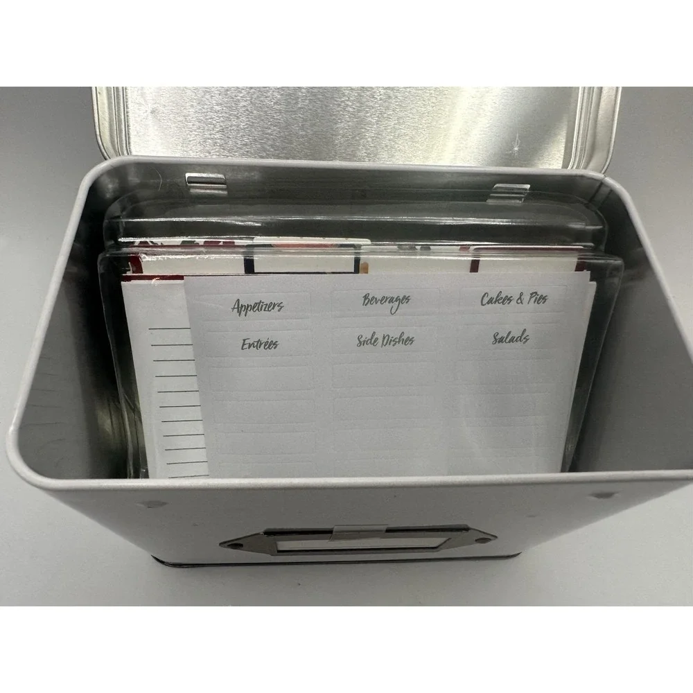 Metal Recipe Box with Cards And‎ Dividers New